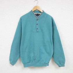XL★古着 ランズエンド 長袖 スウェット メンズ 00年代 00s 無地 襟付き 青緑 24dec20 中古 スエット トレーナー トップス