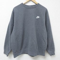XL★古着 ナイキ NIKE 長袖 スウェット メンズ ワンポイントロゴ クルーネック 濃グレー 霜降り 24dec20 中古 スエット トレーナー トップス