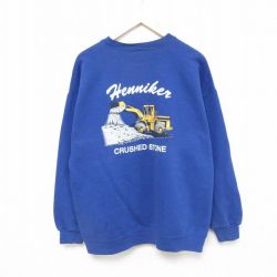 XL★古着 リー Lee 長袖 スウェット メンズ 00年代 00s ブルドーザー クルーネック 青 ブルー 24dec21 中古 スエット トレーナー トップス