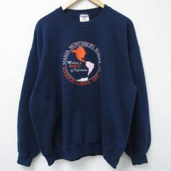 【50%OFF】XL★古着 ジャージーズ 長袖 スウェット メンズ 90年代 90s マリア モンテッソーリ 刺繍 クルーネック USA製 紺 ネイビー 24dec27 中古 スエット トレーナー トップス
