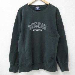 【20%OFF】L★古着 MVスポーツ 長袖 スウェット メンズ 00年代 00s ホートン カレッジ クルーネック 濃緑 グリーン 24dec27 中古 スエット トレーナー トップス