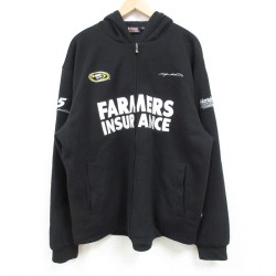 XL★古着 長袖 フルジップ スウェット パーカー メンズ 00年代 00s FARMERS INSURANCE 大きいサイズ ポリエステル 黒 ブラック 24dec21 中古 スエット トレーナー トップス