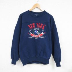 XL★古着 長袖 スウェット メンズ 00年代 00s NFL ニューヨークジャイアンツ 刺繍 大きいサイズ クルーネック 紺 ネイビー アメフト スーパーボウル 24dec23 中古 スエット トレーナー トップス
