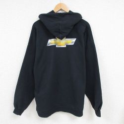 XL★古着 長袖 フルジップ スウェット パーカー メンズ 00年代 00s シボレー 大きいサイズ クルーネック 黒 ブラック 24dec23 中古 スエット トレーナー トップス