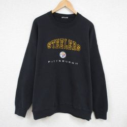 【20%OFF】XL★古着 長袖 スウェット メンズ 00年代 00s NFL ピッツバーグスティーラーズ 大きいサイズ クルーネック 黒 ブラック アメフト スーパーボウル 24dec23 中古 スエット トレーナー トップス