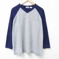 【50%OFF】L★古着 ベーシックエディションズ 長袖 フリース トップス メンズ 00年代 00s 無地 ツートンカラー ポリエステル ラグラン Vネック グレー他 霜降り 24dec24 中古 スエット トレーナー