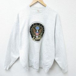 【50%OFF】XL★古着 フルーツオブザルーム 長袖 スウェット メンズ 00年代 00s ミリタリー アーミー ARMY 刺繍 クルーネック 薄グレー 霜降り 25jan09 中古 スエット トレーナー トップス