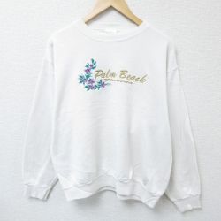 L★古着 TULTEX 長袖 スウェット メンズ 90年代 90s パームビーチ フロリダ 刺繍 クルーネック USA製 白 ホワイト 25jan09 中古 スエット トレーナー トップス