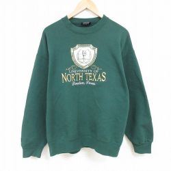 【50%OFF】XL★古着 ジャンスポーツ 長袖 スウェット メンズ 90年代 90s ノーステキサス 大学 刺繍 大きいサイズ クルーネック USA製 緑 グリーン 24dec25 中古 スエット トレーナー トップス