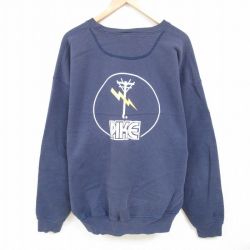 XL★古着 長袖 スウェット メンズ 90年代 90s PIKE 大きいサイズ クルーネック USA製 紺 ネイビー 24dec25 中古 スエット トレーナー トップス