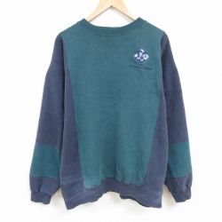 【50%OFF】XL★古着 ヒルトン 長袖 スウェット メンズ 90年代 90s ツートンカラー 大きいサイズ クルーネック 濃緑他 グリーン 【spe】 24dec26 中古 スエット トレーナー トップス