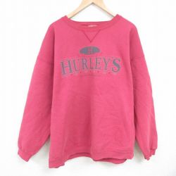 XL★古着 長袖 スウェット メンズ 90年代 90s ハーレー 大きいサイズ クルーネック USA製 濃ピンク 24dec26 中古 スエット トレーナー トップス