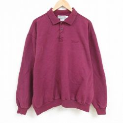 XL★古着 長袖 スウェット メンズ 00年代 00s ワンポイントロゴ 大きいサイズ コットン 襟付き カナダ製 エンジ 24dec26 中古 スエット トレーナー トップス