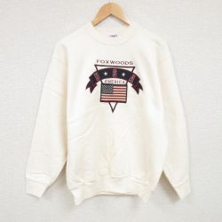 L★古着 長袖 スウェット メンズ 90年代 90s 星条旗 刺繍 クルーネック USA製 生成り 24dec26 中古 スエット トレーナー トップス