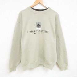 【50%OFF】XL★古着 長袖 スウェット メンズ 00年代 00s ロングビーチ クルーネック USA製 濃緑 グリーン 24dec26 中古 スエット トレーナー トップス