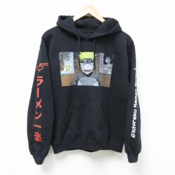 S★古着 長袖 スウェット パーカー メンズ アニメ NARUTO ナルト疾風伝 ラーメン一楽 黒 ブラック 24dec28 中古 スエット トレーナー トップス