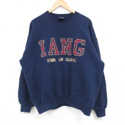 【20%OFF】XL★古着 長袖 スウェット メンズ 90年代 90s IANG クルーネック USA製 紺 ネイビー 24dec28 中古 スエット トレーナー トップス
