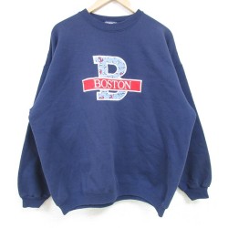【50%OFF】XL★古着 ヘインズ Hanes 長袖 スウェット メンズ 00年代 00s ボストン イカリ クルーネック 紺 ネイビー 24dec28 中古 スエット トレーナー トップス