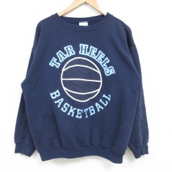 【50%OFF】L★古着 長袖 スウェット メンズ 90年代 90s TAR HEELS バスケットボール クルーネック USA製 紺 ネイビー 24dec28 中古 スエット トレーナー トップス