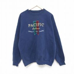【50%OFF】XL★古着 ジャンスポーツ 長袖 スウェット メンズ 00年代 00s PACIFIC 刺繍 クルーネック 紺 ネイビー 24dec28 中古 スエット トレーナー トップス