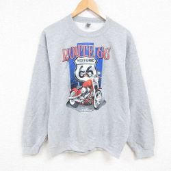 【50%OFF】L★古着 長袖 スウェット メンズ ROUTE66 クルーネック グレー 霜降り 25jan06 中古 スエット トレーナー トップス