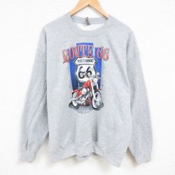 【50%OFF】XL★古着 長袖 スウェット メンズ ROUTE66 クルーネック グレー 霜降り 25jan06 中古 スエット トレーナー トップス