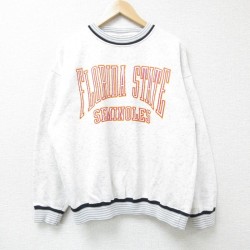 【50%OFF】M★古着 長袖 スウェット メンズ 00年代 00s フロリダセミノールズ クルーネック 白 ホワイト 霜降り 25jan06 中古 スエット トレーナー トップス