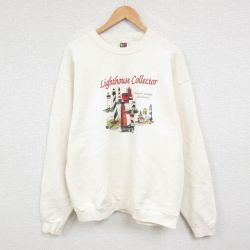 【50%OFF】L★古着 フルーツオブザルーム 長袖 スウェット メンズ 00年代 00s 灯台 クルーネック 白 ホワイト 25jan07 中古 スエット トレーナー トップス