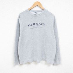 【50%OFF】L★古着 オールドネイビー OLD NAVY 長袖 スウェット メンズ 00年代 00s ビッグロゴ クルーネック グレー 霜降り 25jan07 中古 スエット トレーナー トップス