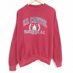 XL★古着 長袖 スウェット メンズ 90年代 90s ワシントンDC 大きいサイズ クルーネック USA製 エンジ 25jan08 中古 スエット トレーナー トップス