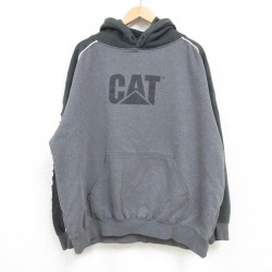 【50%OFF】XL★古着 長袖 スウェット パーカー メンズ CAT ツートンカラー 大きいサイズ グレー他 霜降り 【spe】 25jan09 中古 スエット トレーナー トップス