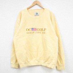 【50%OFF】XL★古着 長袖 スウェット メンズ 00年代 00s ゴルフ 星条旗 刺繍 クルーネック 黄 イエロー 25jan09 中古 スエット トレーナー トップス