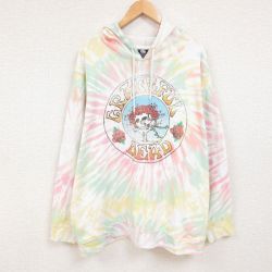 XL★古着 長袖 ロック バンド スウェット パーカー メンズ グレイトフルデッド 大きいサイズ 薄緑他 グリーン タイダイ 【spe】 25jan11 中古 スエット トレーナー トップス