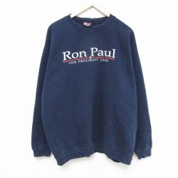 【50%OFF】XL★古着 長袖 スウェット メンズ 00年代 00s ロンポール 大きいサイズ クルーネック USA製 紺 ネイビー 25jan15 中古 スエット トレーナー トップス