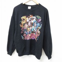 L★古着 リップルジャンクション 長袖 スウェット メンズ アニメ リックアンドモーティ クルーネック 黒 ブラック 25jan15 中古 スエット トレーナー トップス