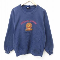 M★古着 長袖 スウェット メンズ 90年代 90s 魚 刺繍 クルーネック USA製 紺 ネイビー 25jan15 中古 スエット トレーナー トップス