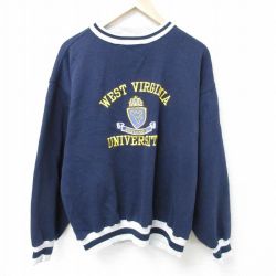 【50%OFF】L★古着 長袖 スウェット メンズ 00年代 00s ウエストバージニア 大学 刺繍 クルーネック 紺 ネイビー 25jan15 中古 スエット トレーナー トップス