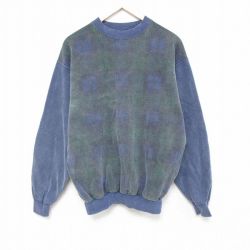 【50%OFF】L★古着 アメリカンイーグル American Eagle 長袖 スウェット メンズ 90年代 90s ツートンカラー クルーネック 緑他 グリーン チェック 25jan27 中古 スエット トレーナー トップス