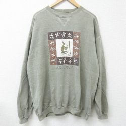 【50%OFF】XL★古着 長袖 スウェット メンズ 00年代 00s アリゾナ 大きいサイズ コットン クルーネック 濃ベージュ カーキ 霜降り 25jan25 中古 スエット トレーナー トップス