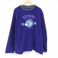 XL★古着 長袖 フリース トップス メンズ 00年代 00s ディズニー DISNEY くまのプーさん イーヨー 刺繍 大きいサイズ クルーネック 濃紫 パープル 25jan22 中古 スエット トレーナー