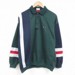 【50%OFF】XL★古着 ビューグルボーイ 長袖 スウェット メンズ 00年代 00s ワンポイントロゴ マルチカラー 大きいサイズ 襟付き 濃緑他 グリーン 25jan23 中古 スエット トレーナー トップス