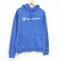 【50%OFF】XL★古着 チャンピオン Champion 長袖 スウェット パーカー メンズ ビッグロゴ 大きいサイズ 紺 ネイビー 25jan23 中古 スエット トレーナー トップス