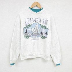 L★古着 長袖 スウェット メンズ 00年代 00s アレクサンドリアベイ クルーネック 薄グレー 霜降り 25jan23 中古 スエット トレーナー トップス