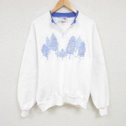 【50%OFF】XL★古着 長袖 ハーフジップ スウェット メンズ 90年代 90s 木 USA製 白 ホワイト 25jan24 中古 スエット トレーナー トップス