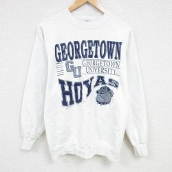 M★古着 長袖 スウェット メンズ 90年代 90s ジョージタウン 大学 クルーネック USA製 白 ホワイト 25jan24 中古 スエット トレーナー トップス