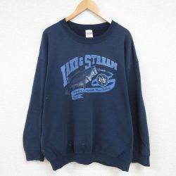 【50%OFF】XL★古着 長袖 スウェット メンズ 00年代 00s 魚 大きいサイズ クルーネック 紺 ネイビー 25jan27 中古 スエット トレーナー トップス
