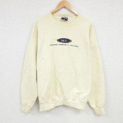 XL★古着 ジャンスポーツ 長袖 スウェット メンズ 00年代 00s モンロー コミュニティ カレッジ 刺繍 大きいサイズ クルーネック 薄黄 イエロー 25jan27 中古 スエット トレーナー トップス