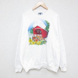 【50%OFF】XL★古着 リー Lee 長袖 スウェット メンズ 90年代 90s 花 クルーネック USA製 白 ホワイト 25jan28 中古 スエット トレーナー トップス