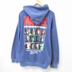 【50%OFF】XL★古着 長袖 スウェット パーカー メンズ マーベル スパイダーマン バットマン BATMAN 大きいサイズ 薄紺 ネイビー 霜降り 25jan29 中古 スエット トレーナー トップス