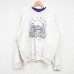 XL★古着 長袖 スウェット メンズ 90年代 90s ニューヨーク クルーネック USA製 薄グレー 霜降り 25jan30 中古 スエット トレーナー トップス
